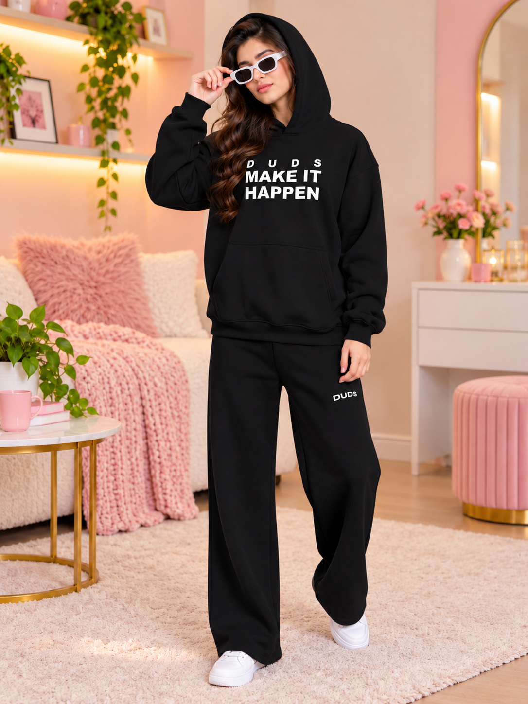 WOMEN MAKE IT HAPPEN FLEECE CO-ORD SET BLACK