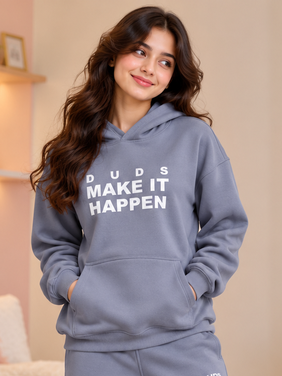 WOMEN MAKE IT HAPPEN FLEECE HOODIE GREY