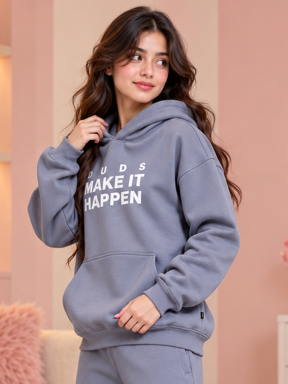WOMEN MAKE IT HAPPEN FLEECE HOODIE GREY