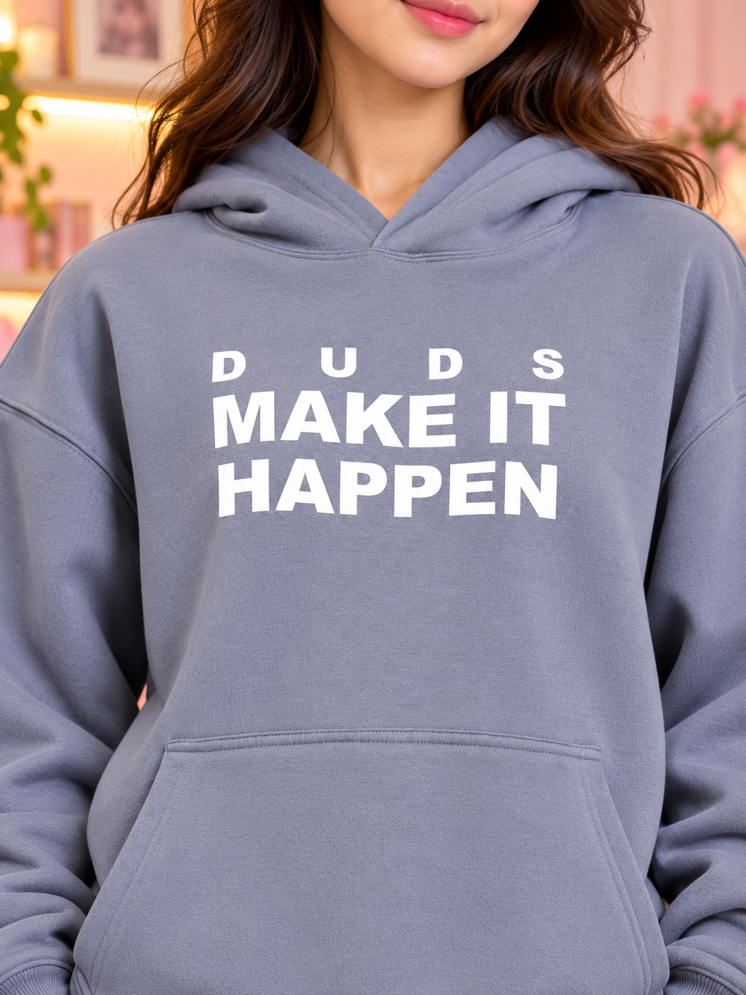 WOMEN MAKE IT HAPPEN FLEECE HOODIE GREY
