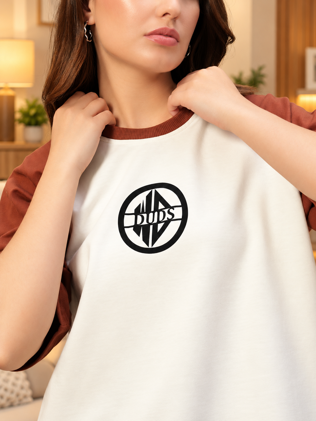 WOMEN OVERSIZED T-SHIRT OFF WHITE BROWN