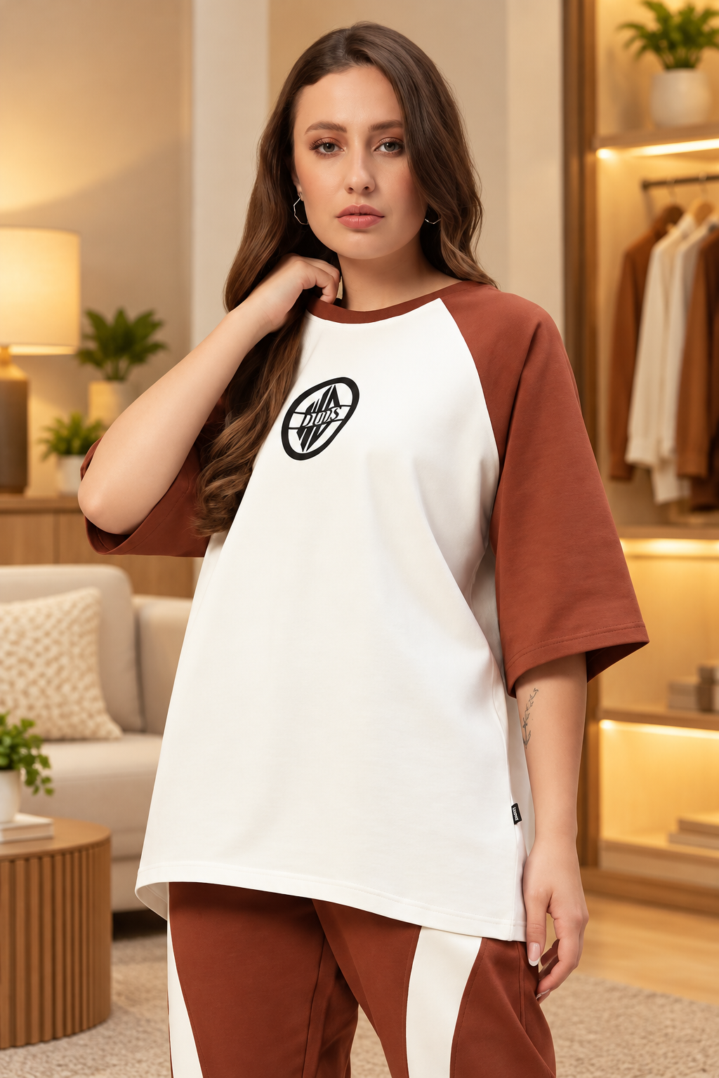 WOMEN OVERSIZED T-SHIRT OFF WHITE BROWN