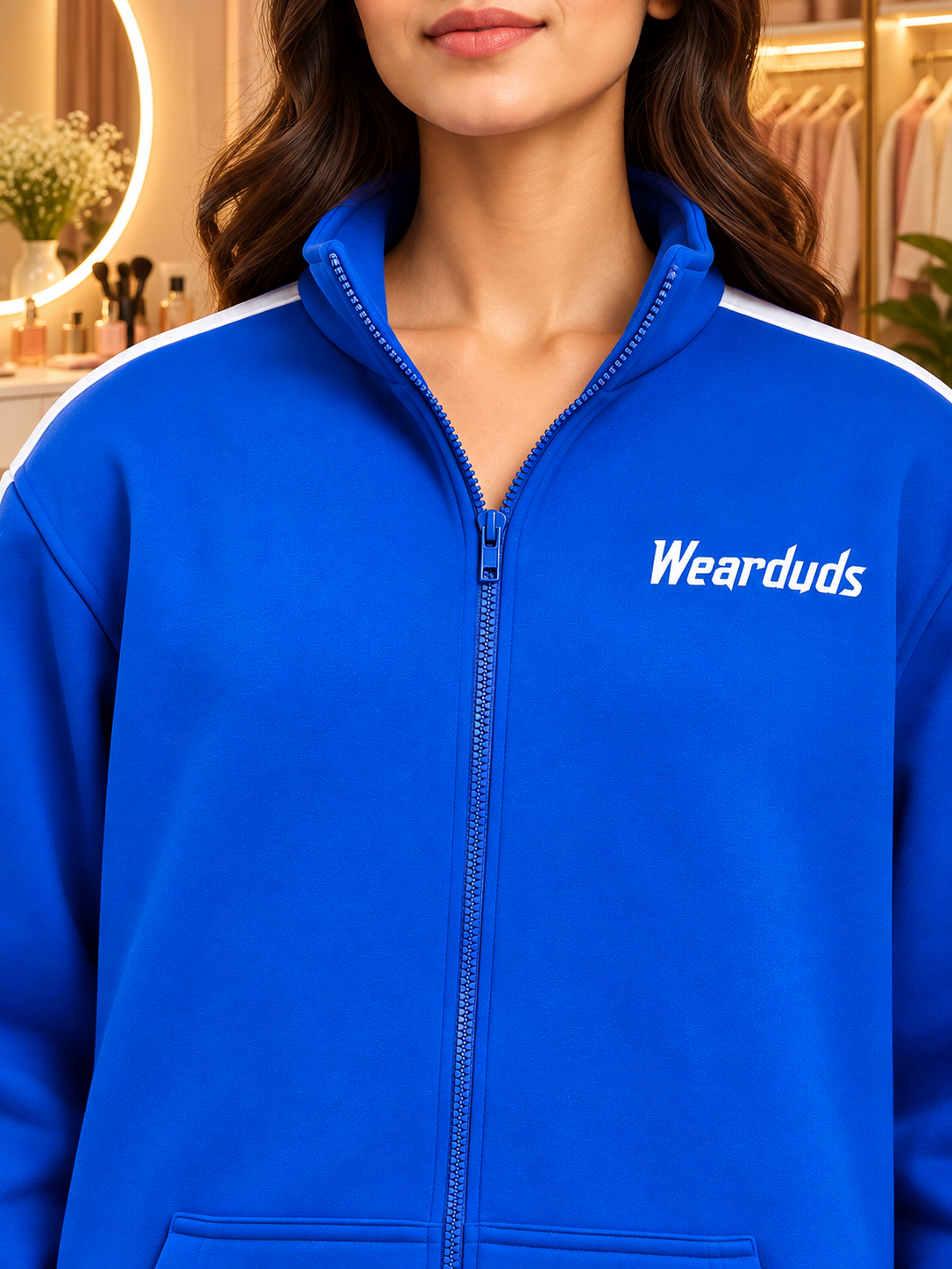 WOMEN RAPID STRIDE COTTON FLEECE JACKET ROYAL BLUE