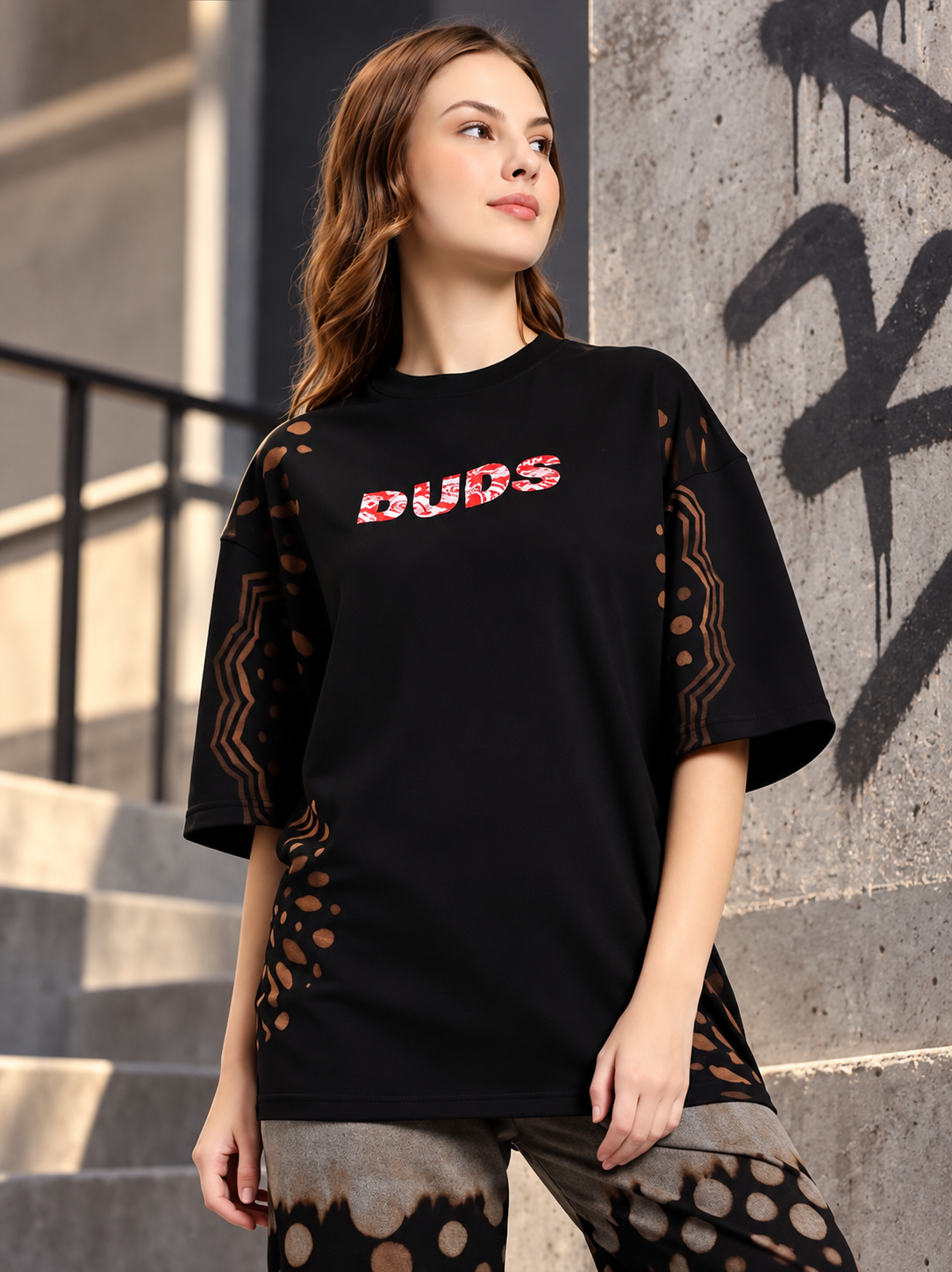 WOMEN SHADOW SWIRL TIE-DYE T-SHIRT BLACK - Wearduds, view 1