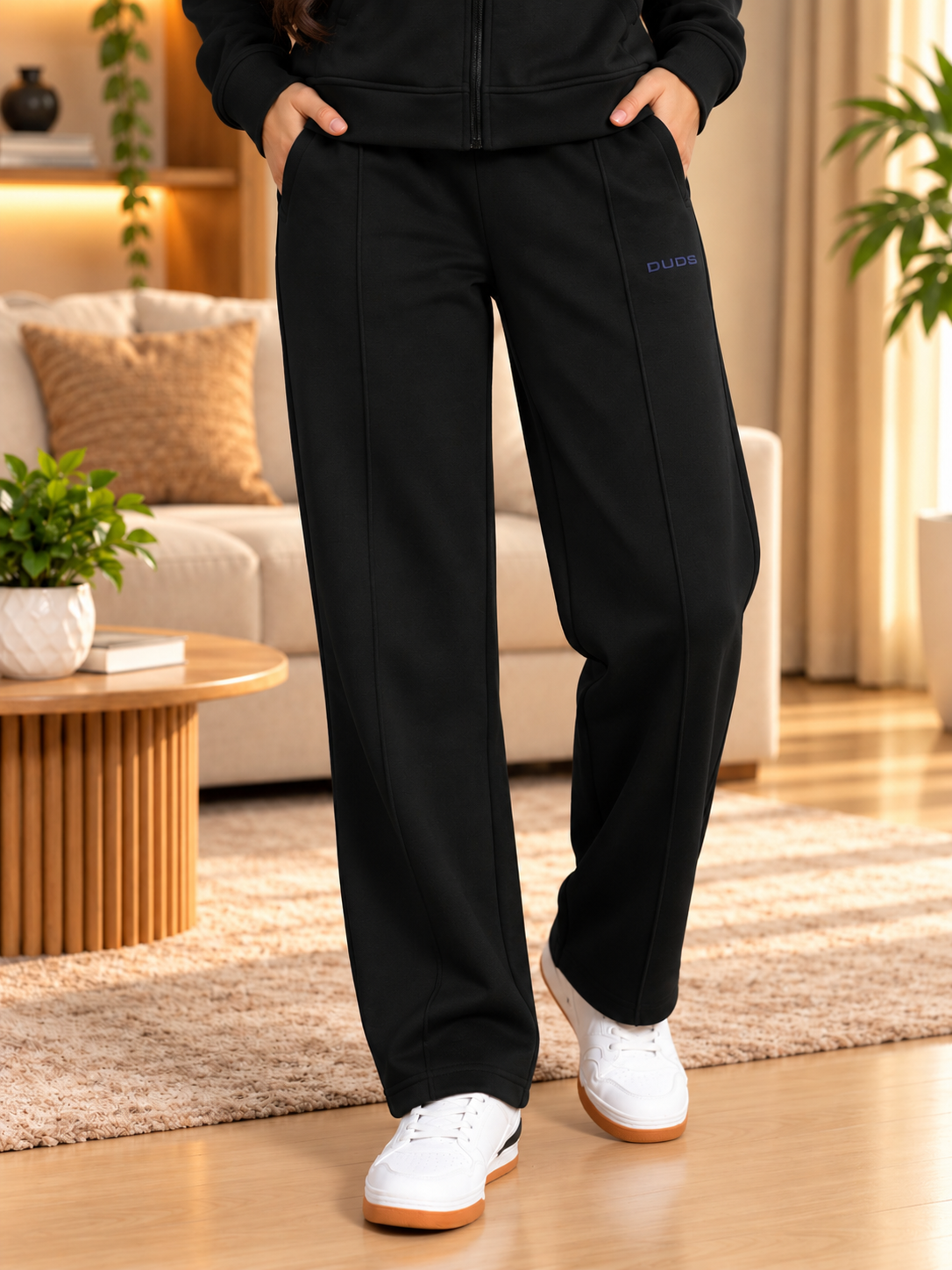 WOMEN SHAGGY COTTON FLEECE JOGGERS BLACK styled for cozy, casual everyday comfort and relaxed fit