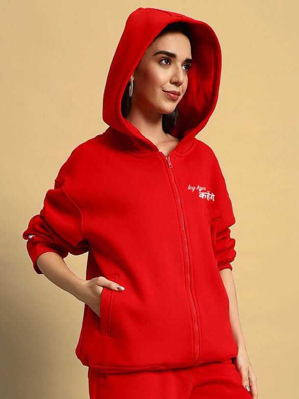 WOMENS A LOOK ATTITUDE FLEECE HOODIE RED - WOMEN'S HOODIE