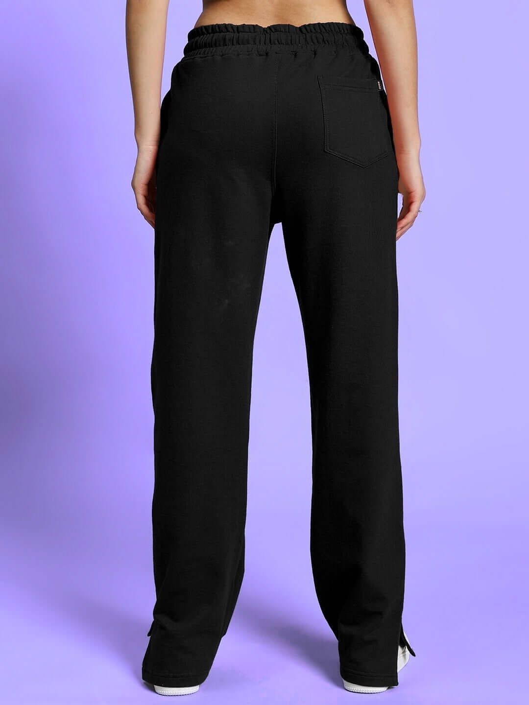 Back view of Women's Anissa Co-Ord Set joggers in black with elasticated waistband, premium cotton blend fabric.