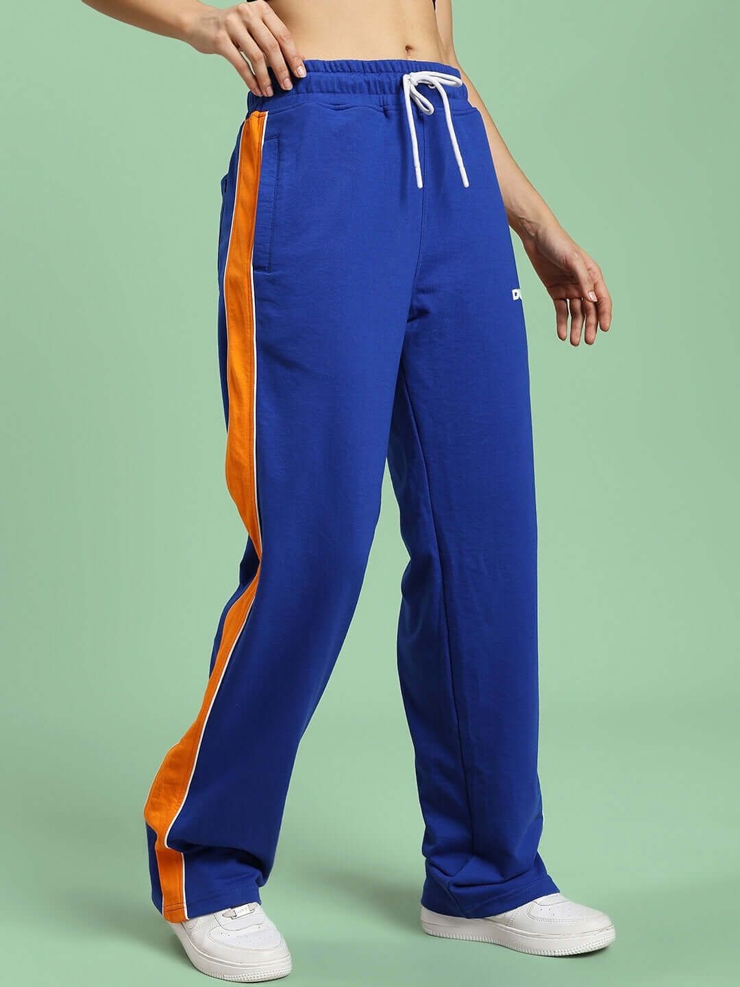 WOMEN'S SANFORD STRIPE JOGGERS BLUE with side orange stripe and drawstring waist, comfortable and stylish for casual wear.