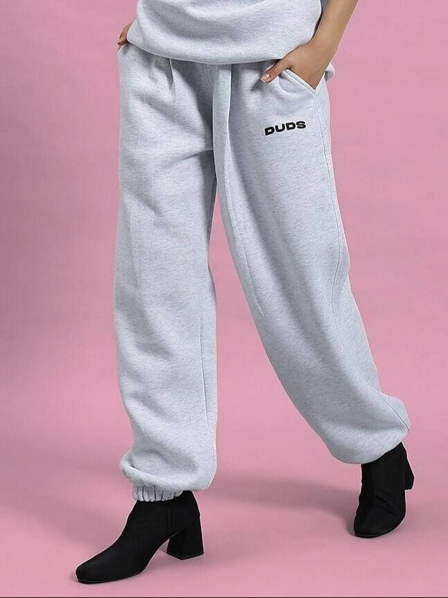 Women's Bona-Fide Fleece Pant in Melange Grey, showcasing relaxed fit and stylish design, perfect for comfort and fashion.