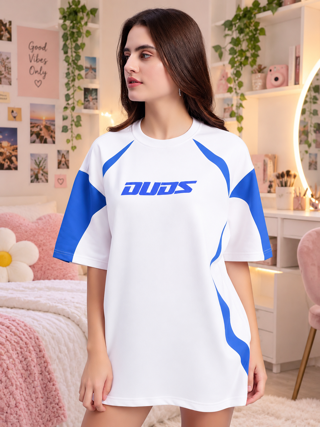WOMEN'S CANDOR OVER-SIZED T-SHIRT WHITE BLUE - Wearduds, view 2