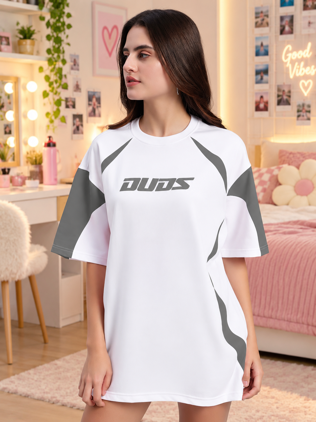 WOMEN'S CANDOR OVER-SIZED T-SHIRT WHITE GREY - Wearduds, view 2