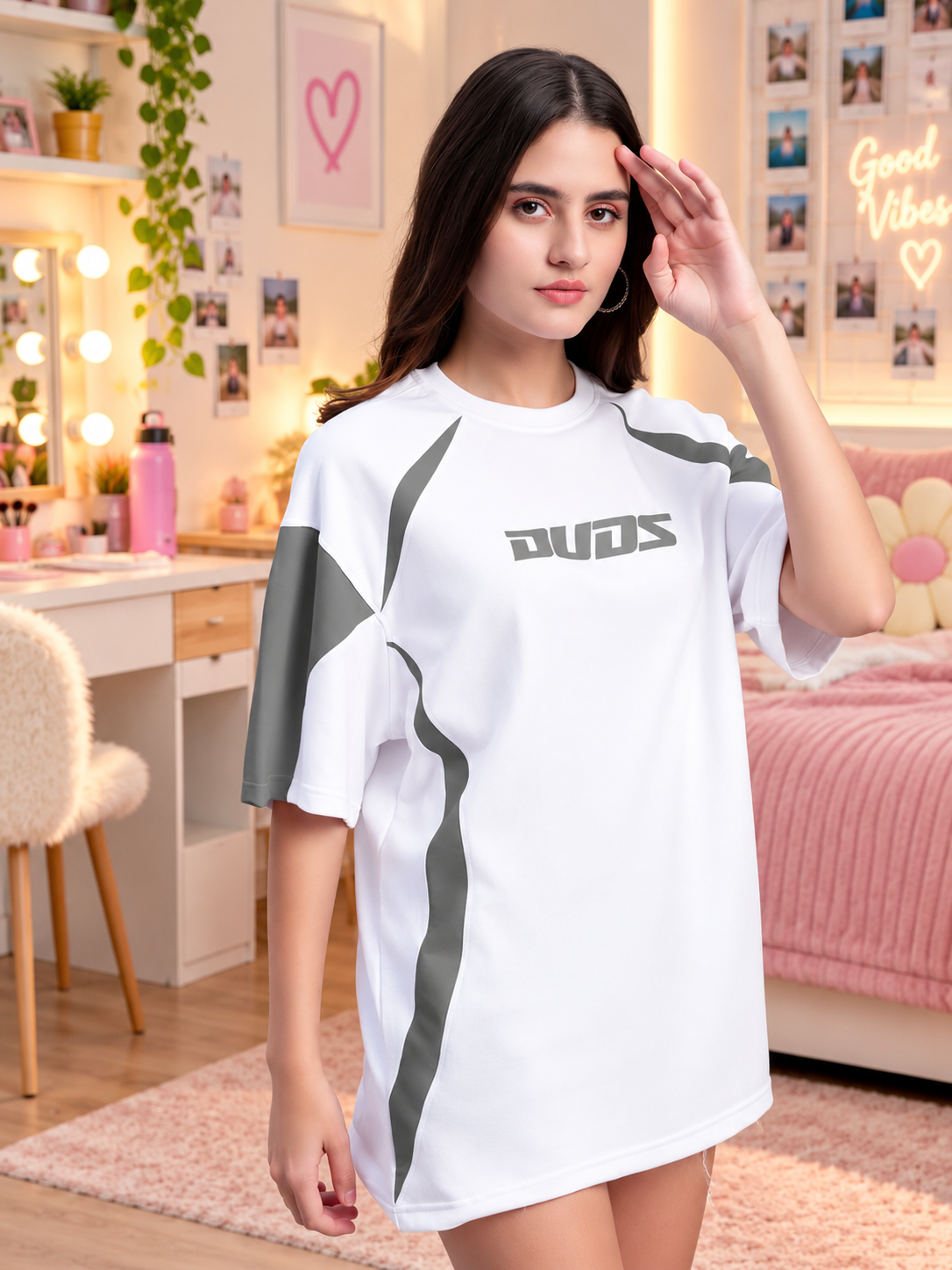 WOMEN'S CANDOR OVER-SIZED T-SHIRT WHITE GREY - Wearduds, view 1