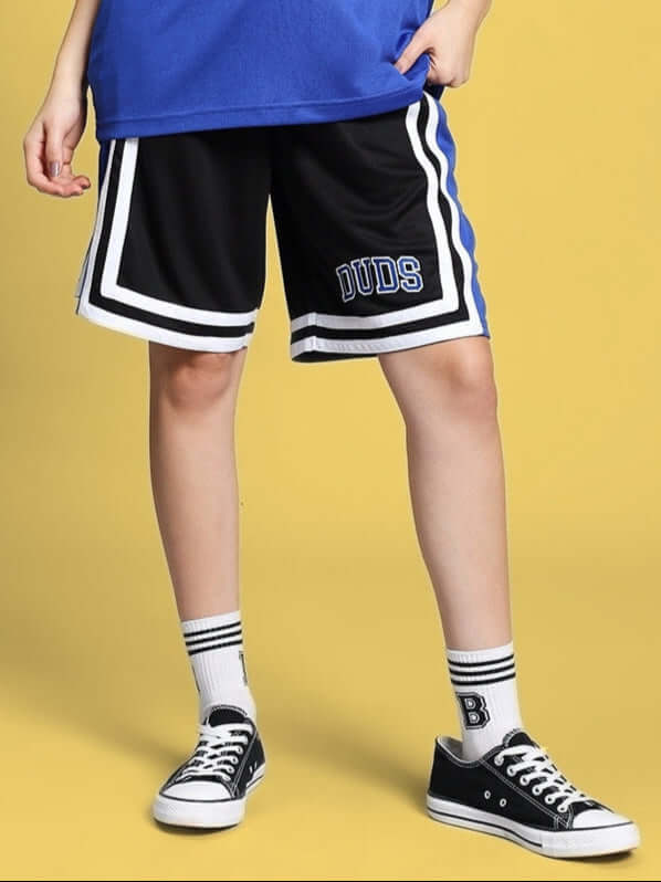 Women's Challenge Regular Fit Shorts in Royal Blue with stripe detail, customizable size available for prepaid orders only.