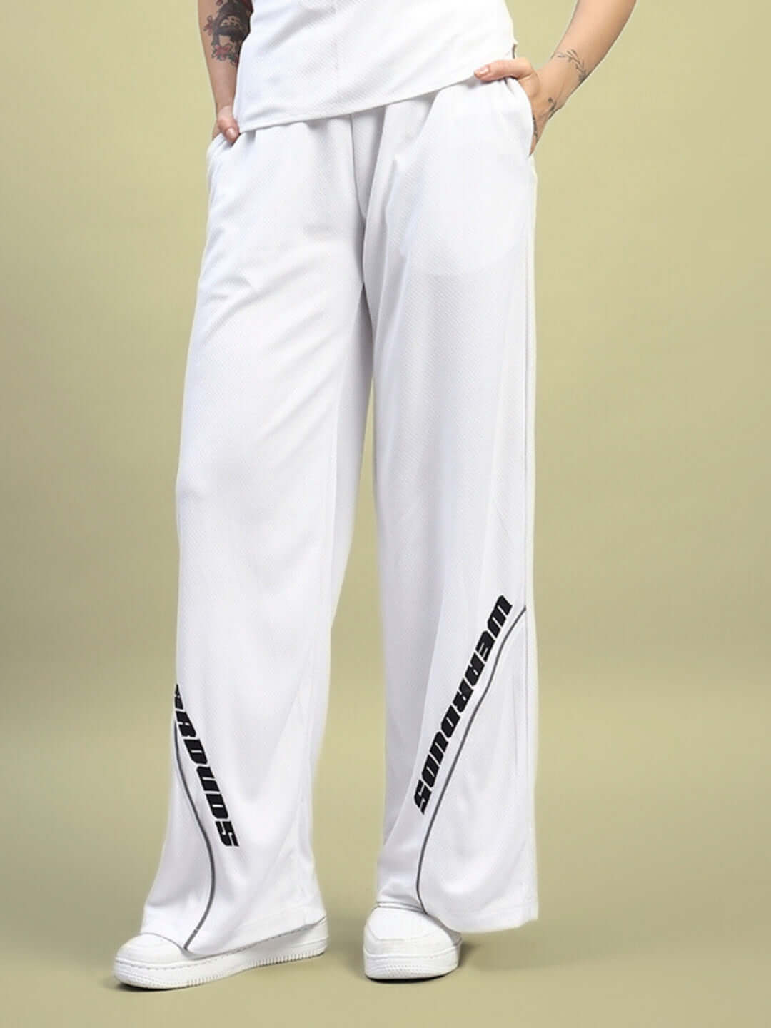 Women's Cubby Relaxed Fit Baggy Joggers White with custom size options available.