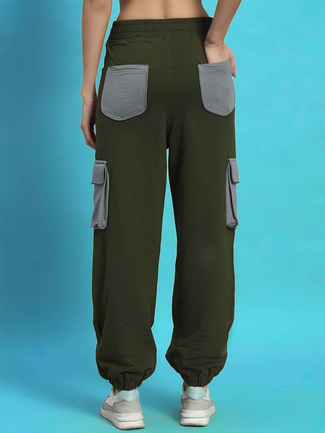 Women's Daniel Co-ord Set Olive Grey stylish pants back view.