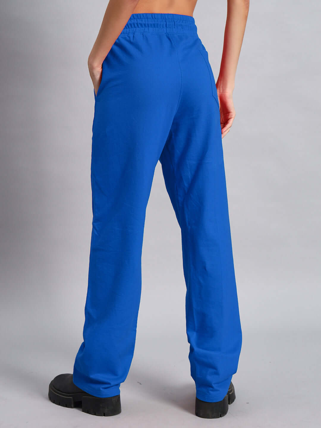 Women's DUDS Limited Edition Blue Jogger, back view showing comfortable fit and vibrant color, made to order by skilled tailors.