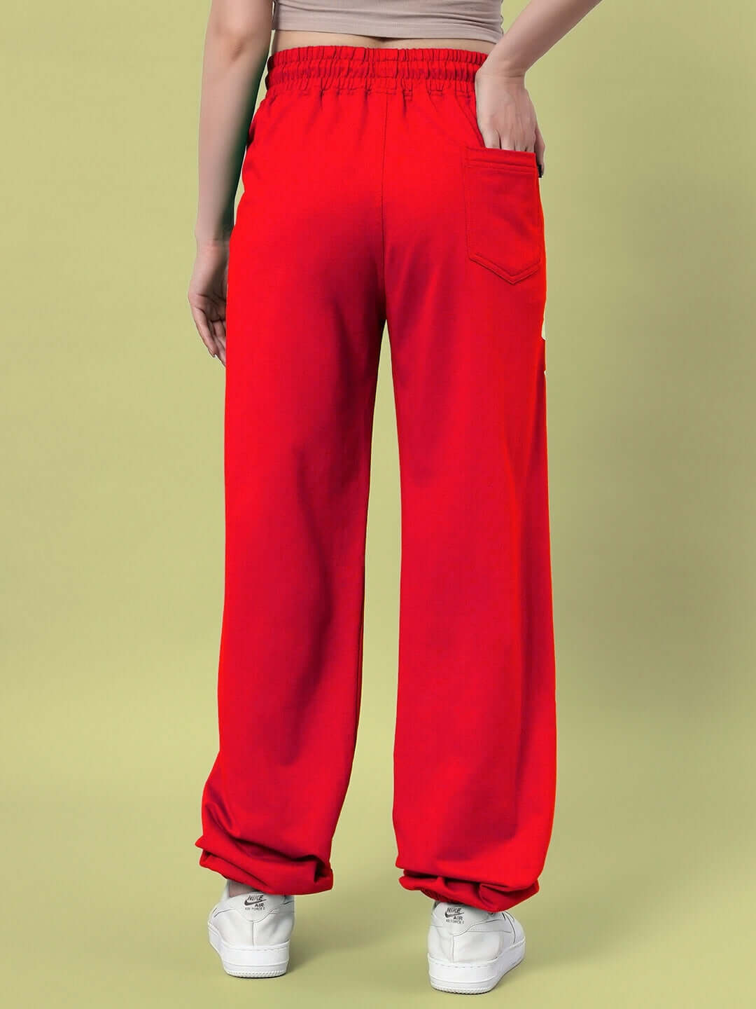 Back view of WOMEN'S ELLEN RELAXED FIT JOGGER RED with a relaxed fit and bold red color, emphasizing comfort and style.
