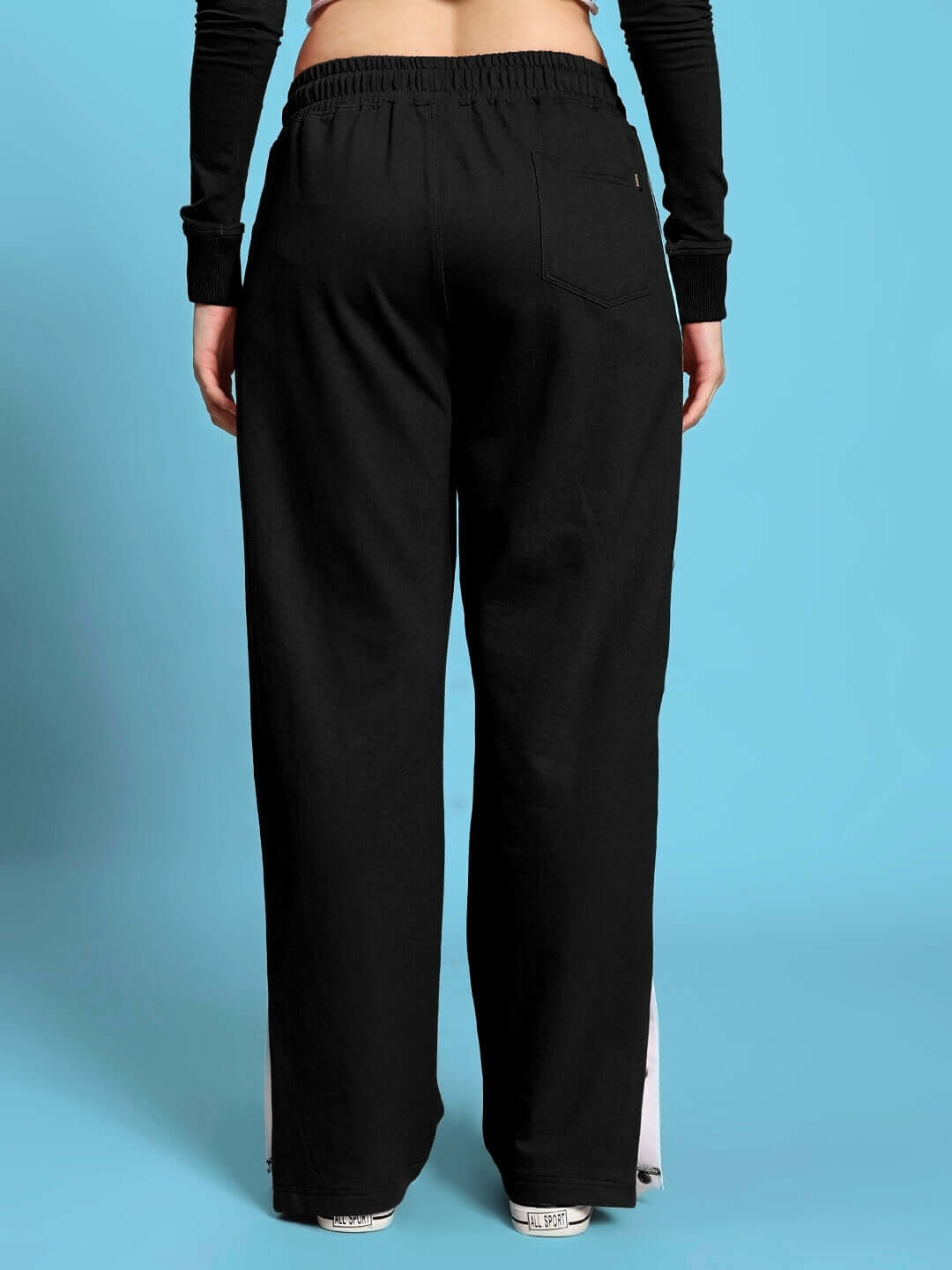 Back view of Women's Ezel Co-ord Set in black and white, featuring a relaxed fit and elasticated waistband, made of premium cotton blend.
