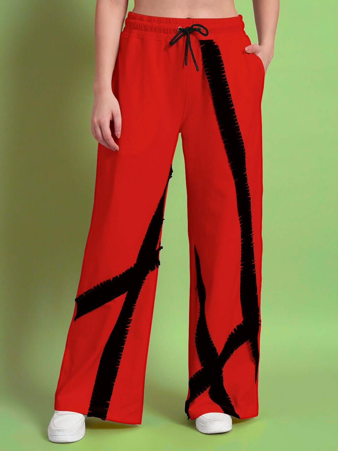 Women's frayed textured stripes jogger in red, stylish and customizable, perfect for casual wear.