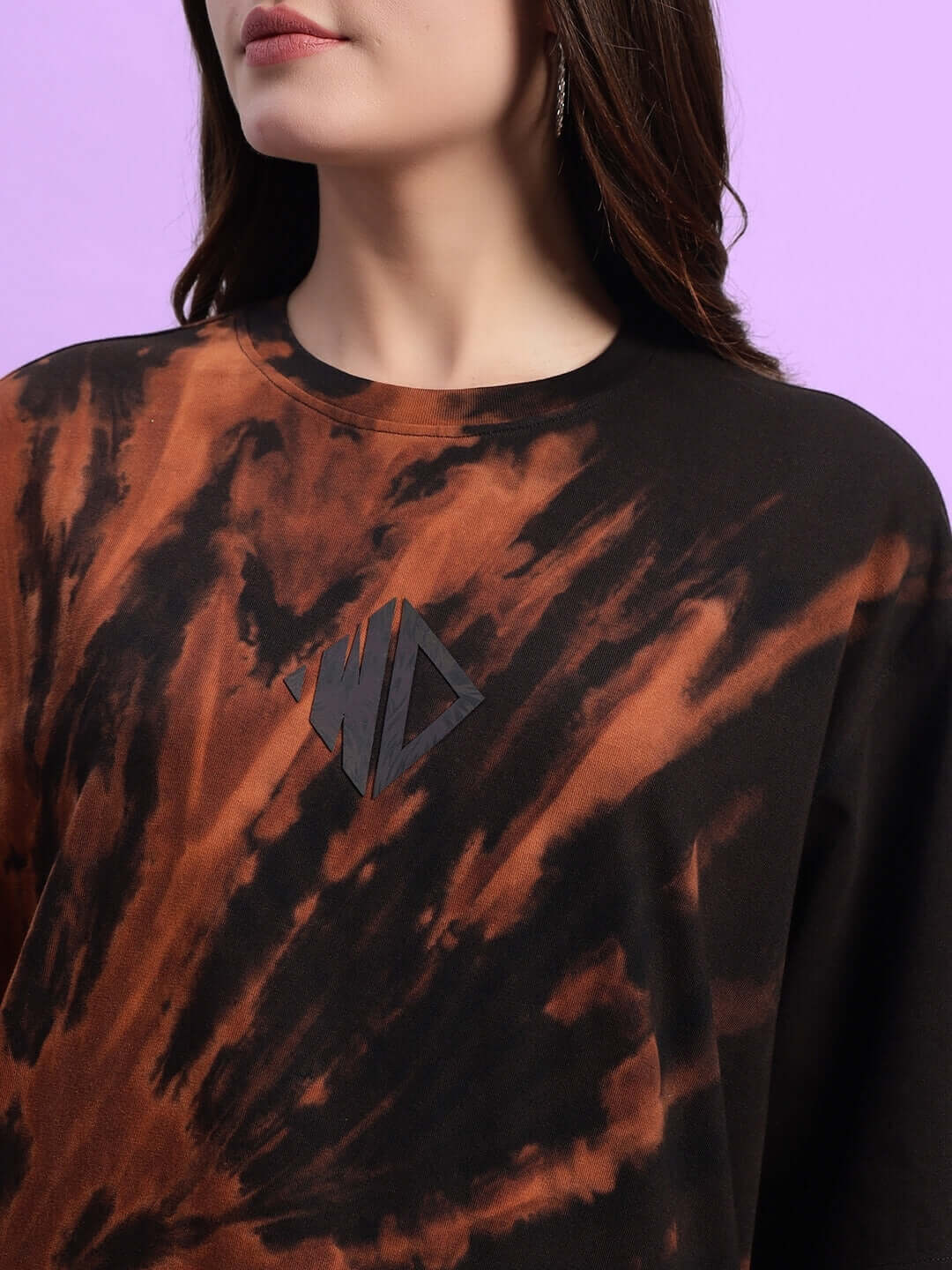Close-up of women's black tie-dye co-ord set from Hustler, featuring premium cotton fabric and unique design on the front.