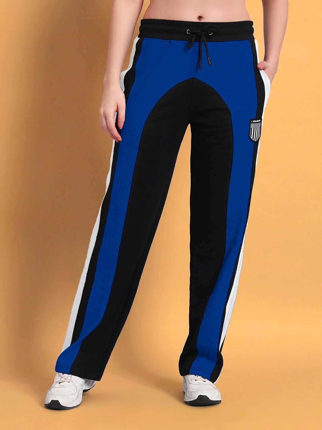 Women's Jamison Color Block Relaxed-Fit Joggers in Black and Blue by DUDS, featuring customizable options for personalized fit.