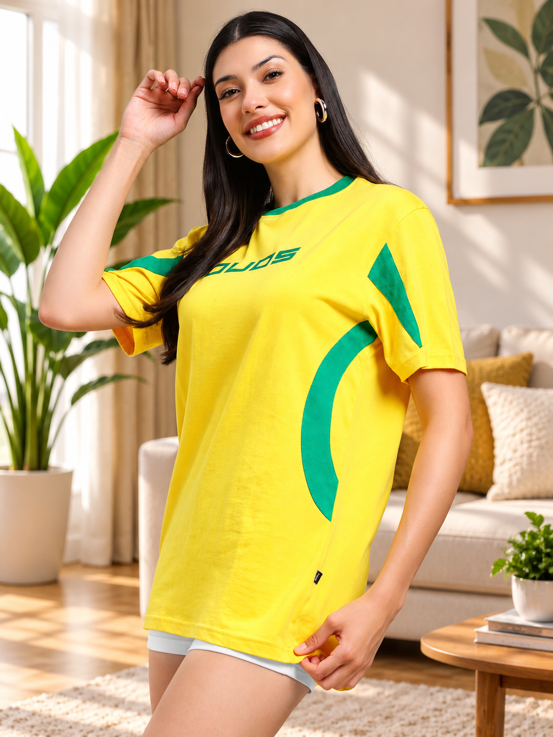 WOMEN'S JUMPY REGULAR FIT T-SHIRT YELLOW-GREEN