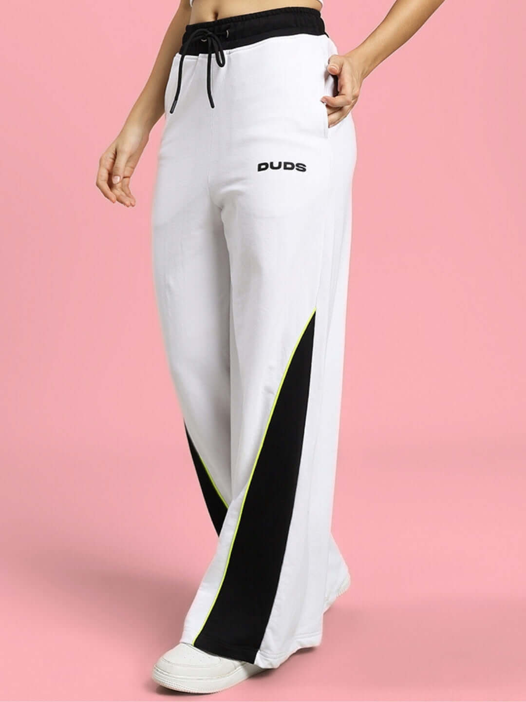 Women's Larissa Wide Ankle Relaxed-Fit Joggers in White-Black by DUDS.