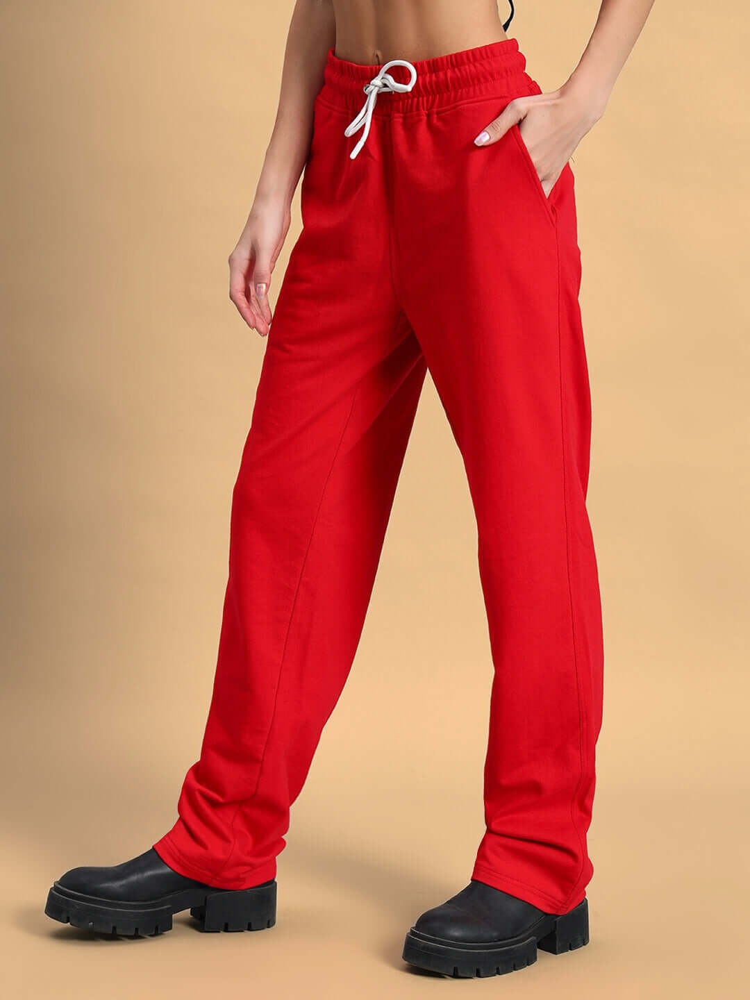 Alt Tag: Women's DUDS Limited Edition Red Jogger Pants with Drawstring Waist, Made-to-Order by Experienced Tailors, Custom Fit Available