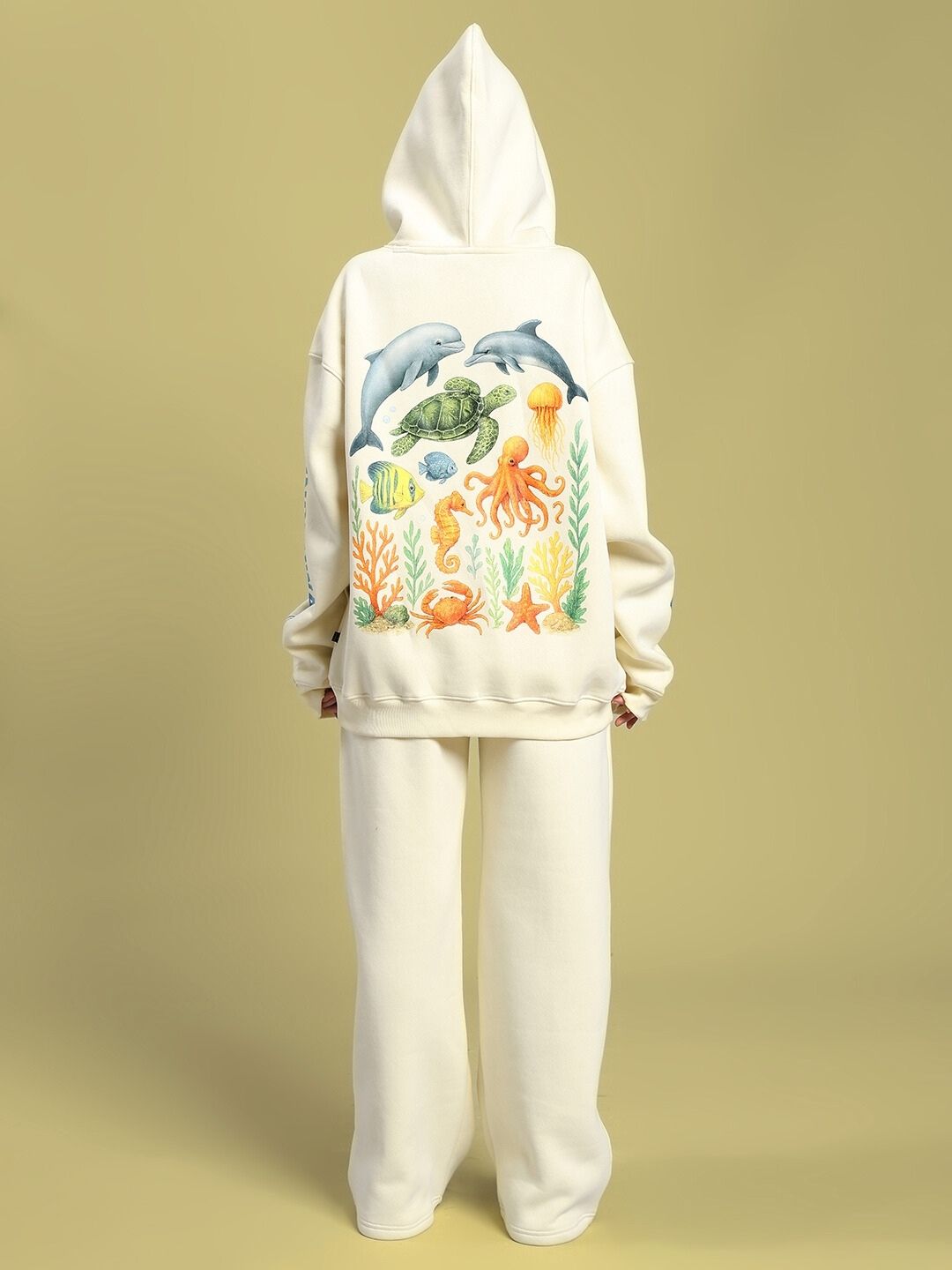 Women's Ocean Buddies Fleece Co-Ord Set Off-White featuring sea-inspired graphics