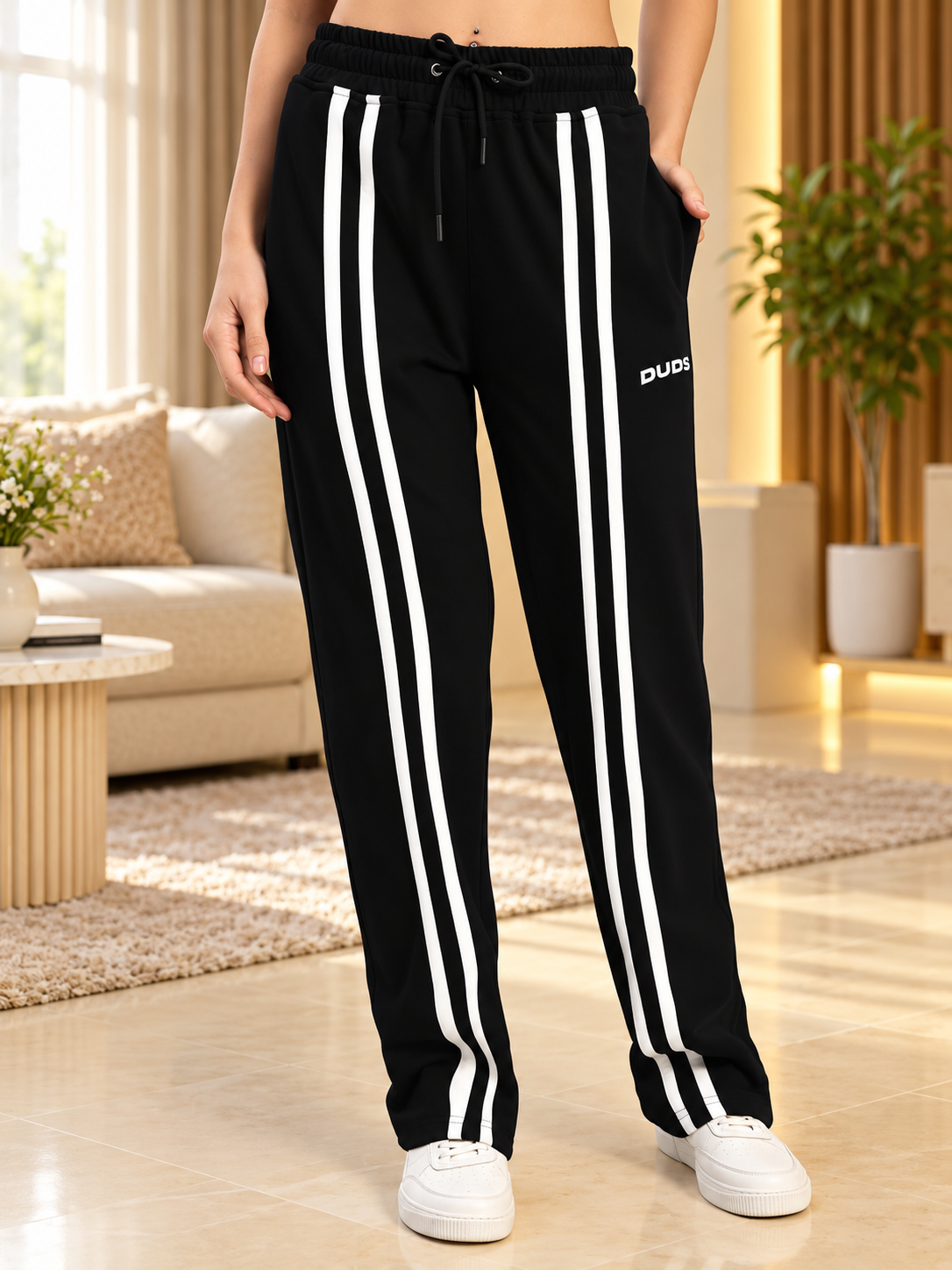 WOMEN'S OUTLOOK 2 STRIPE JOGGER BLACK - Wearduds, view 1