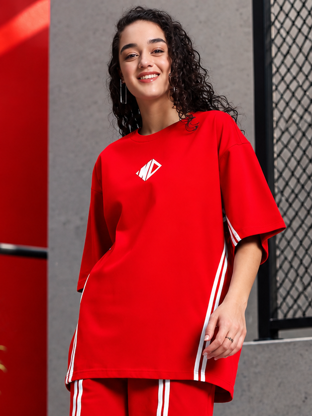 WOMEN'S OUTLOOK OVER-SIZED T-SHIRT RED - Wearduds, view 4