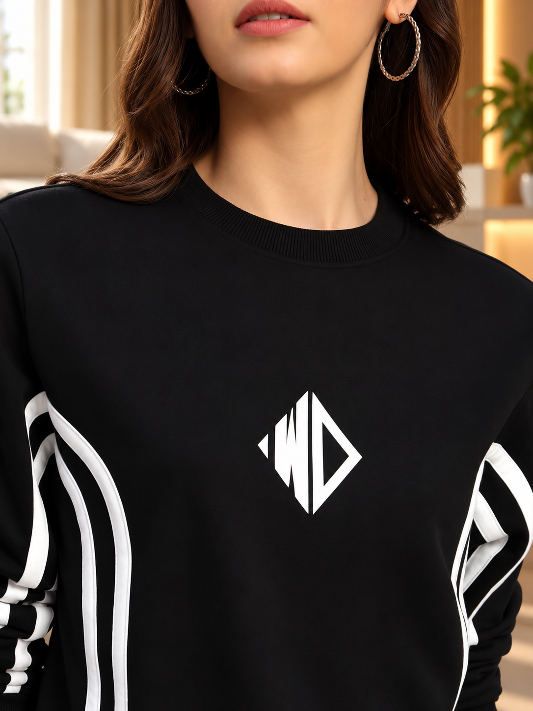 WOMEN'S OUTLOOK SWEATSHIRT BLACK WITH WHITE STRIPE - Wearduds, view 5
