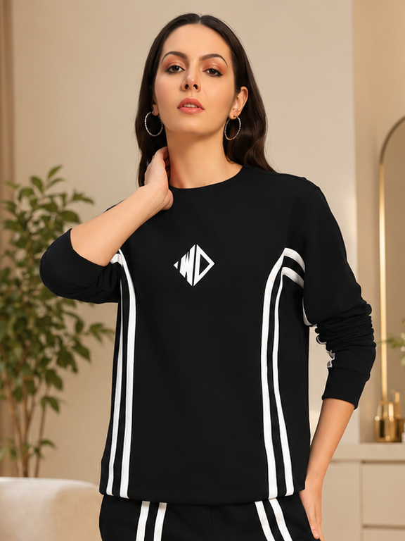 WOMEN'S OUTLOOK SWEATSHIRT BLACK WITH WHITE STRIPE - Wearduds, view 1