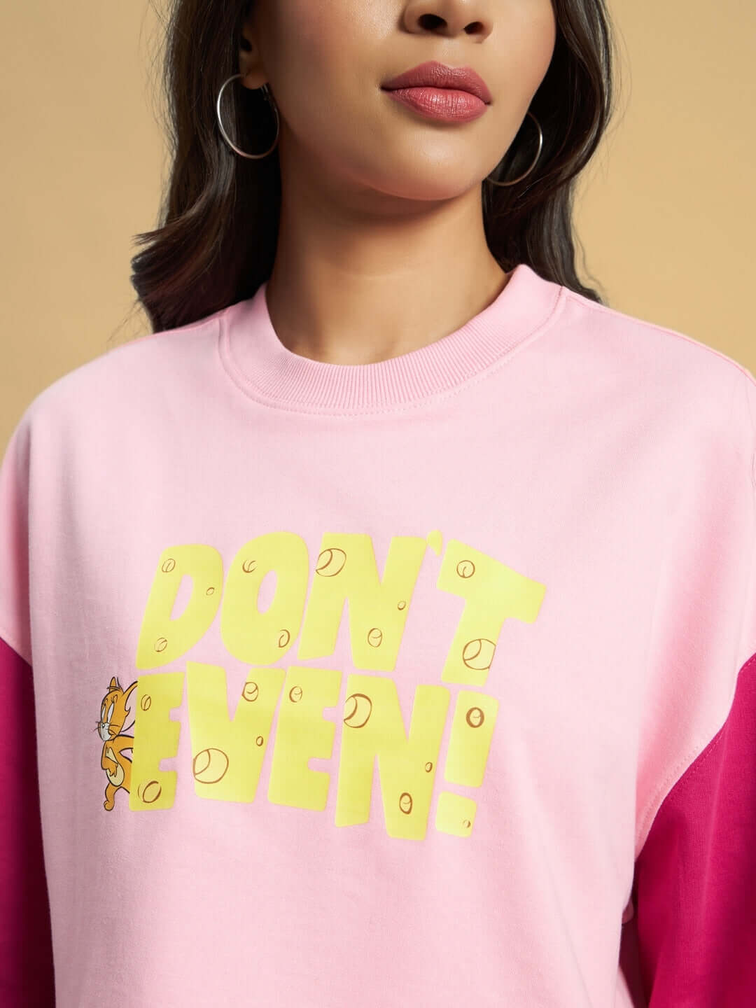 Pink women's 'Don't Even' co-ord set made from premium cotton French terry lycra blend, featuring bold print and casual style.