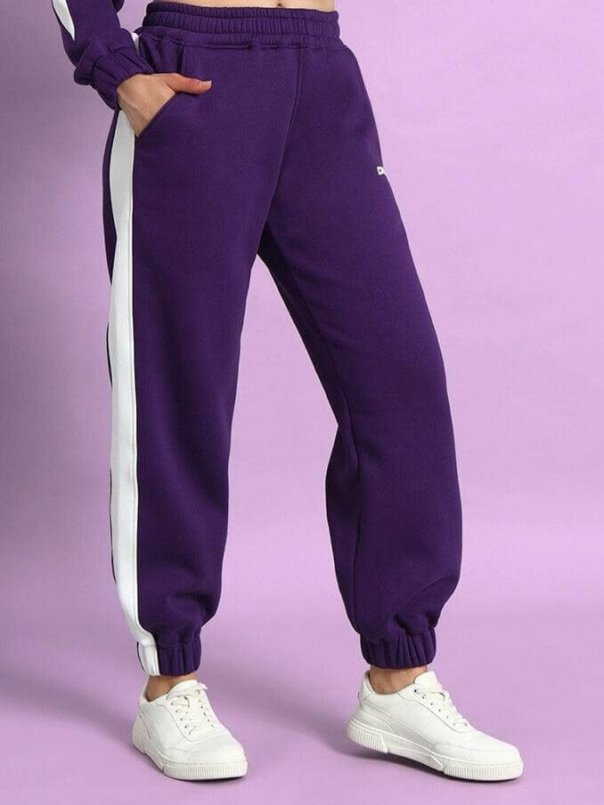 WOMEN RIZZLER FLEECE COLORBLOCK JOGGER PURPLE with side stripes and elastic cuffs