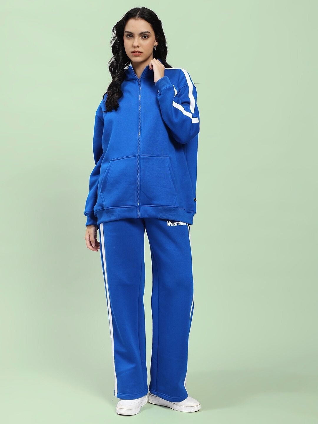 WOMEN RAPID STRIDE ROYAL BLUE COTTON FLEECE CO-ORD SET showcasing modern street style