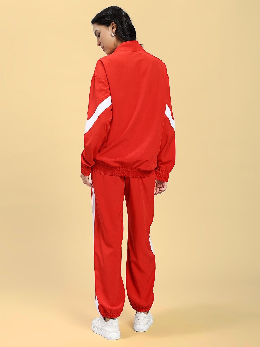 Back view of WOMEN ROYAL COMFORT RELAXED FIT CO-ORD SET RED showcasing the chic design and comfortable fit.