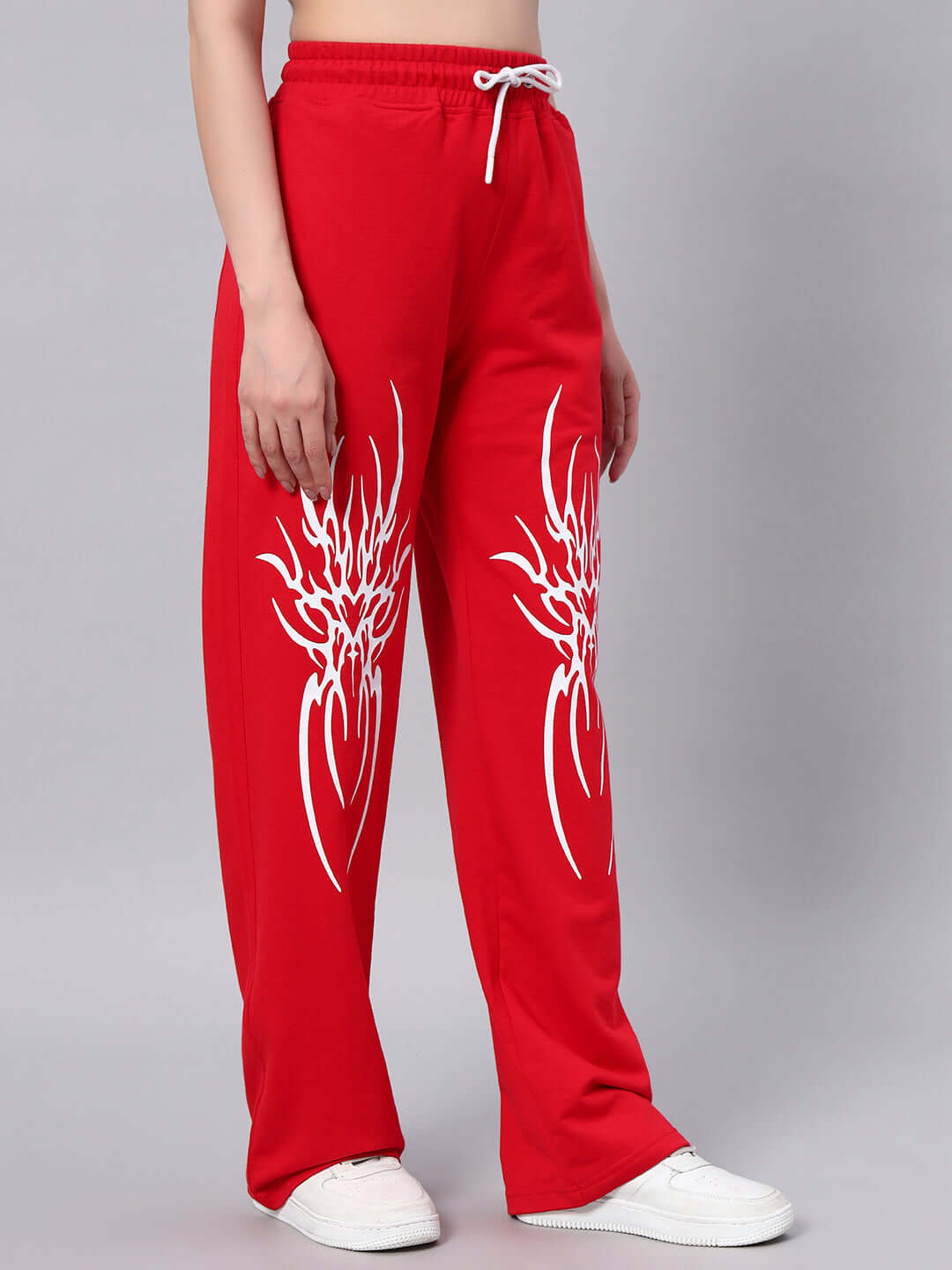 WOMEN'S REDX BRANCHING JOGGER RED with intricate design, made-to-order by DUDS, perfect for custom fit enthusiasts.