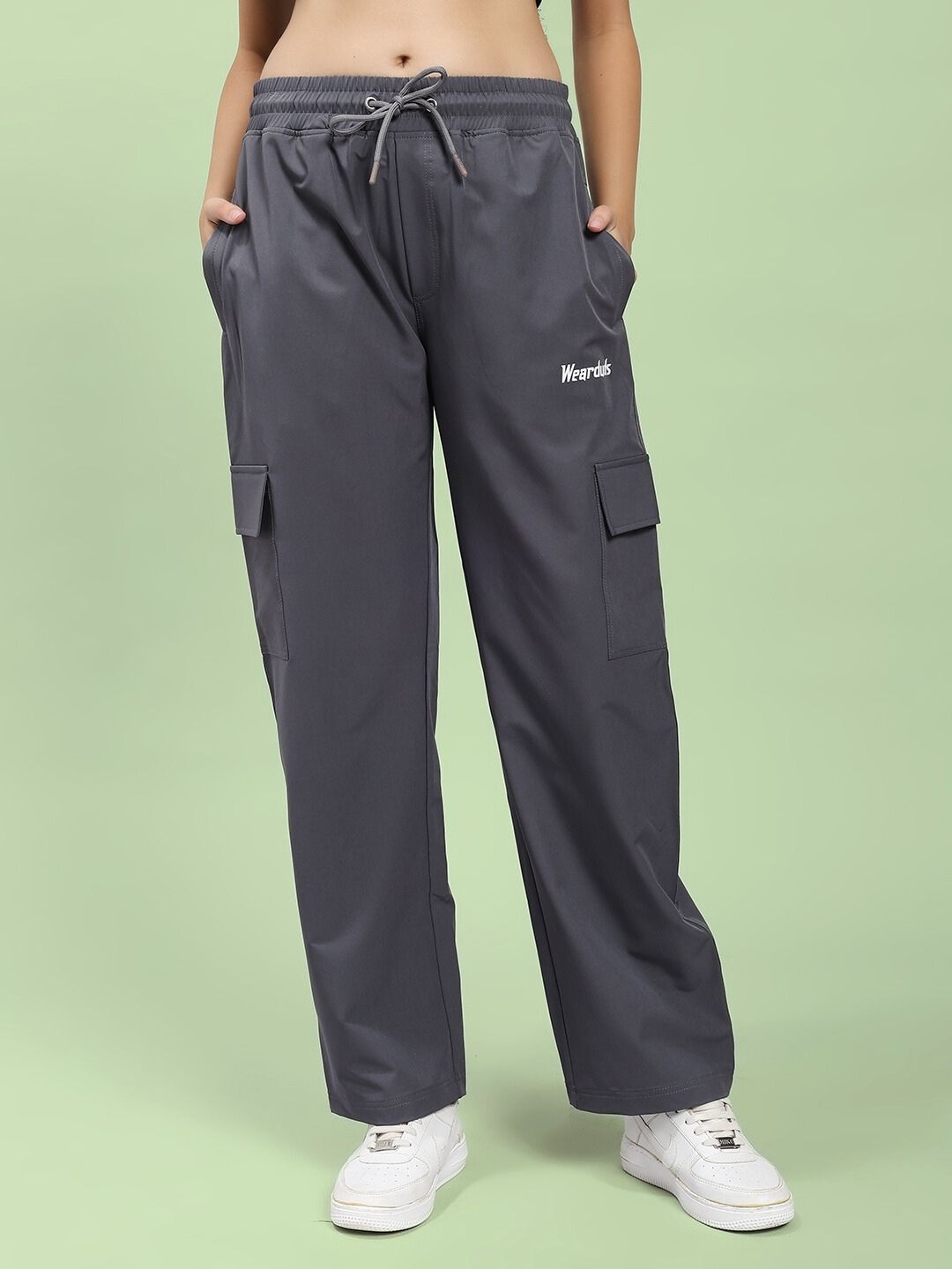 WOMEN'S JIMMY RELAXED FIT MULTI POCKET JOGGER DARK GREY showcased on a model, featuring a sleek design and utility pockets