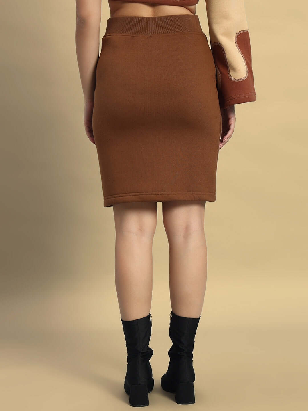 Back view of WOMEN'S RETRO CO-ORD SET BEIGE BROWN showcasing premium heavy gauge fabric and stylish design.
