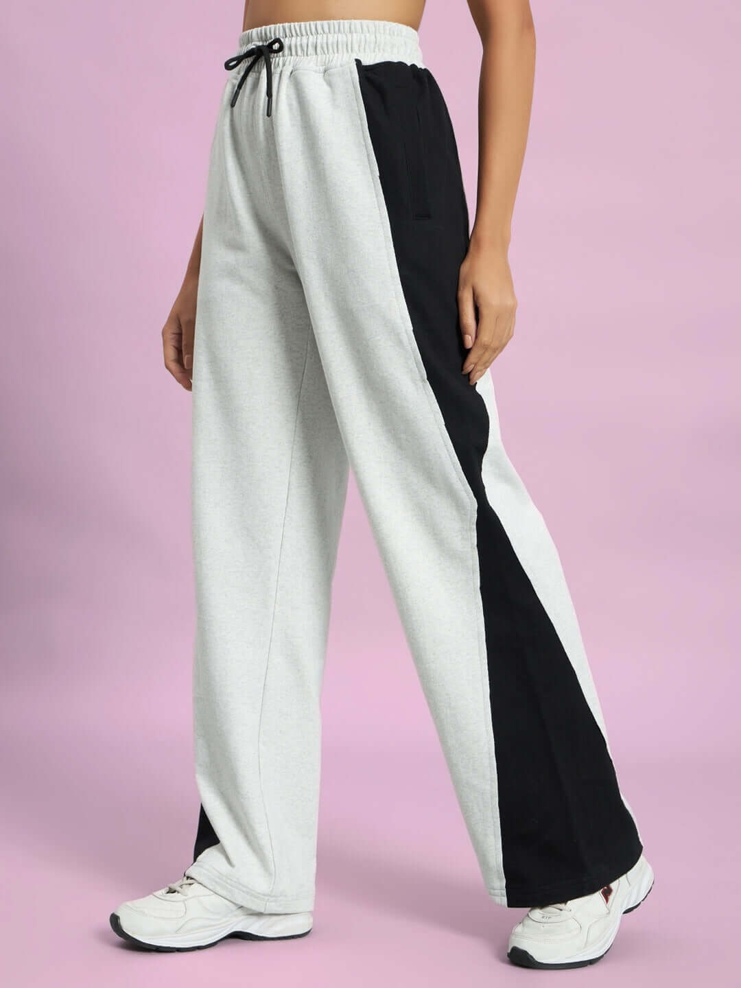 Women's Revive Side Contrast Joggers in Melange Grey and Black, featuring a comfortable fit and stylish design ideal for casual wear.