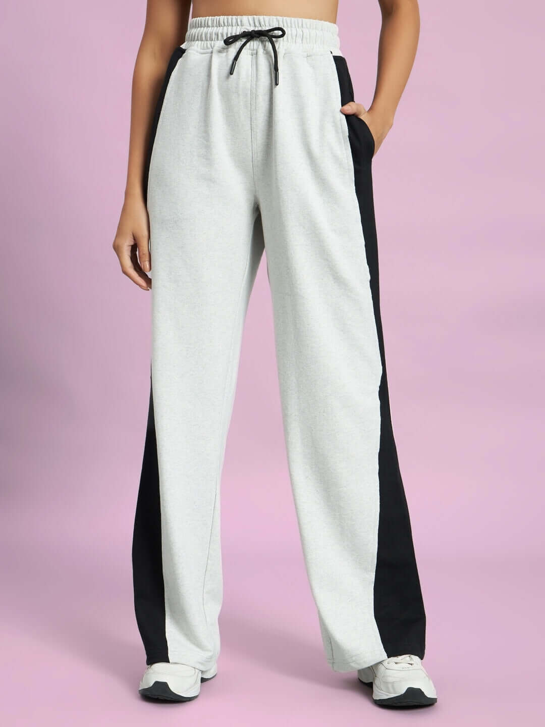 Women's Revive Side Contrast Joggers in melange grey-black with elastic waistband and drawstring, perfect for comfort and style.