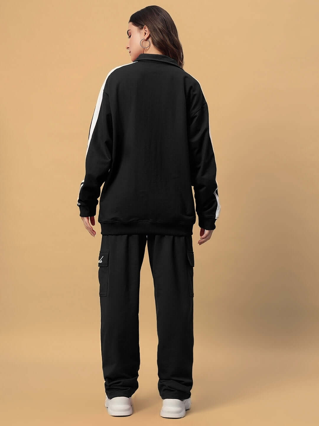 Women's Scotia Co-Ord Set in black, made from premium 100% cotton terry fabric. View from the back, showcasing relaxed fit.