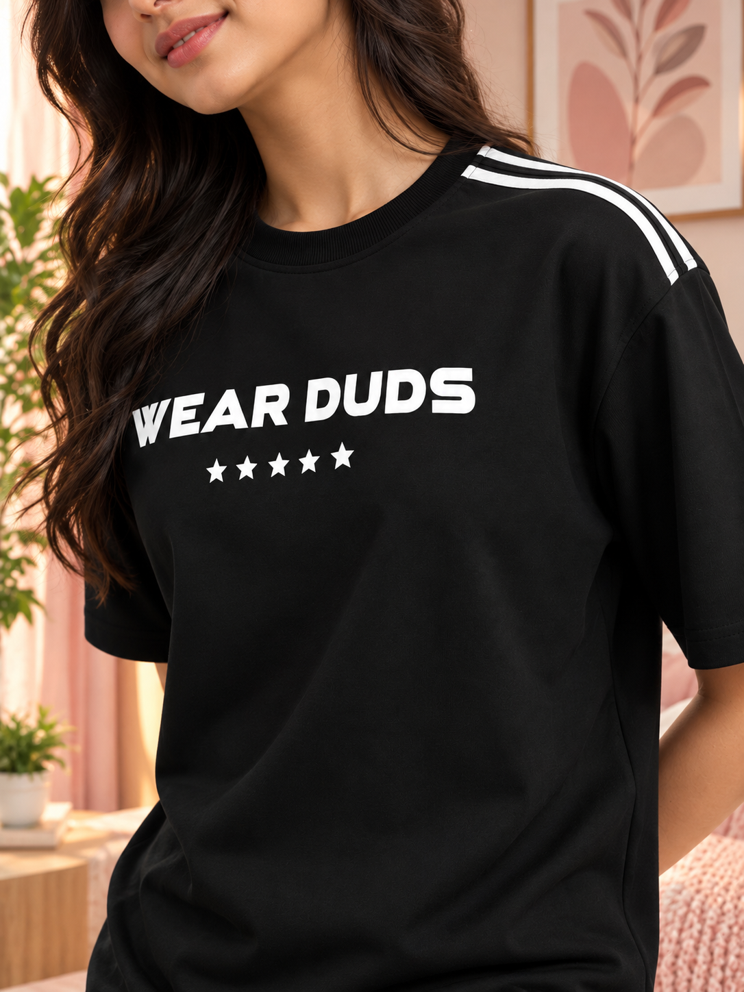WOMENS STAR JUMPER OVER-SIZED T-SHIRT BLACK - Wearduds, view 3