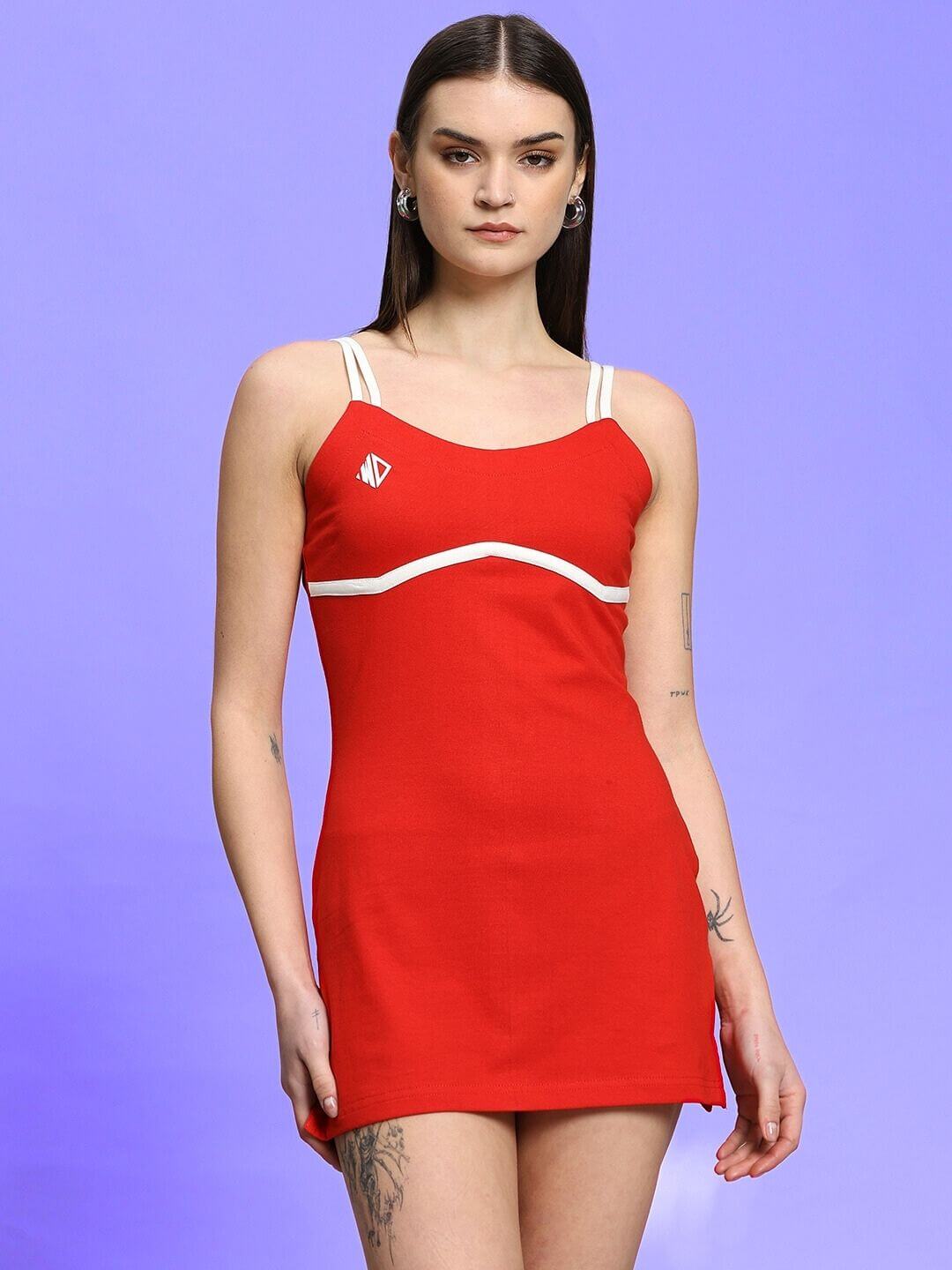 Women's red sweet bralette dress made of polyester and spandex, featuring four-way Lycra, perfect for casual wear.