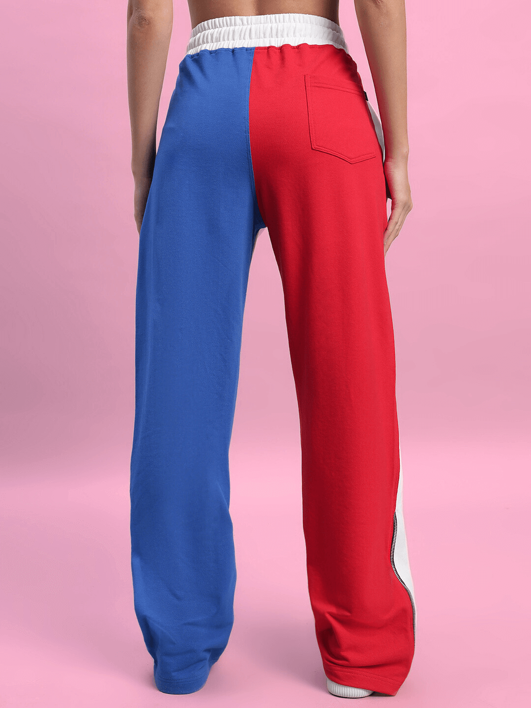 Back view of Women's Urban Drift Relaxed Fit Joggers in multicolor, showcasing blue and red panels.