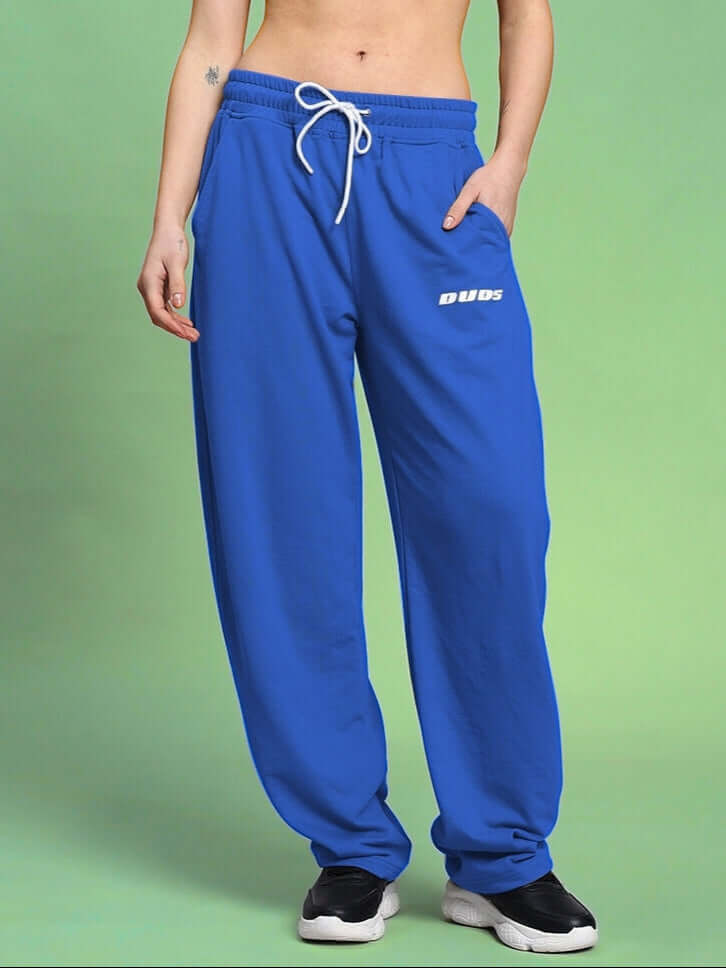Women's vanilla relaxed-fit joggers in royal blue, casual style, perfect for comfort, by DUDS.