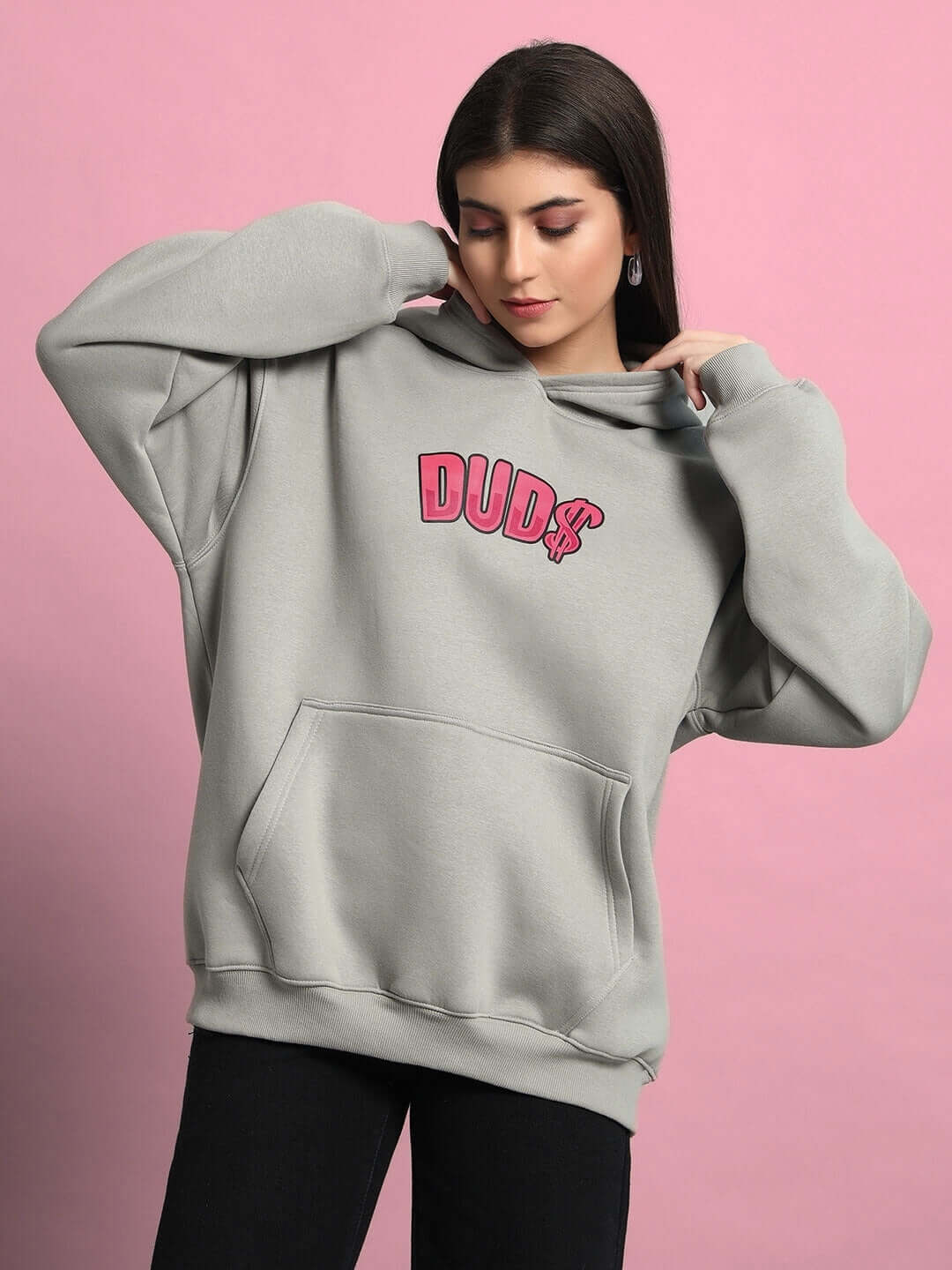 WOMEN PINK PANTHER OVERSIZED HOODIE GREY by DUDS, featuring a comfortable fit and stylish design.