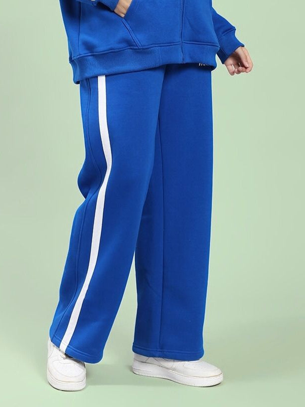 WOMEN'S RAPID STRIDE FLEECE JOGGER ROYAL BLUE with side stripe, perfect for active and casual wear, shown in vibrant royal blue.
