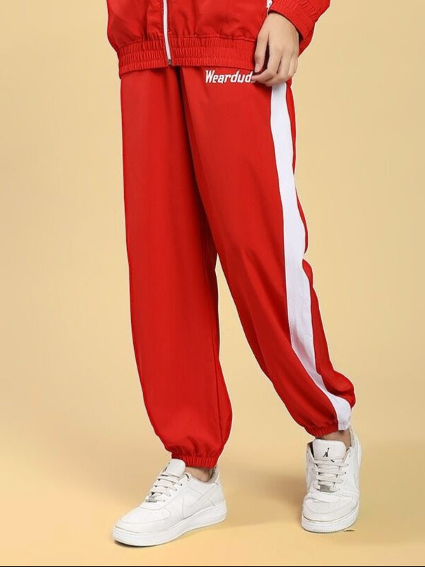 WOMEN'S ROYAL COMFORT RELAXED FIT JOGGER RED with white stripe detail, perfect for an effortless and stylish look.